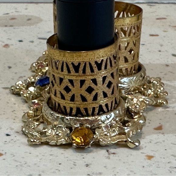 Vintage Gold Metal with Crystals‎ Trio Lipstick Holder or Brush Holder - Picture 10 of 13